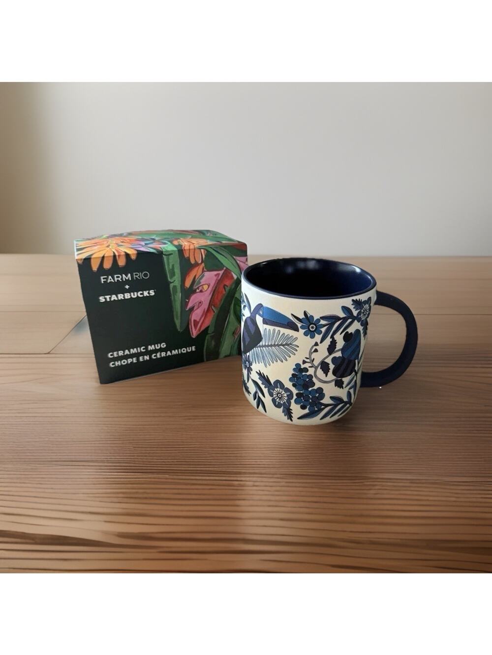 NEW Starbucks x Farm Rio Blue Floral Bird 14oz Ceramic Coffee Mug Gift Limited